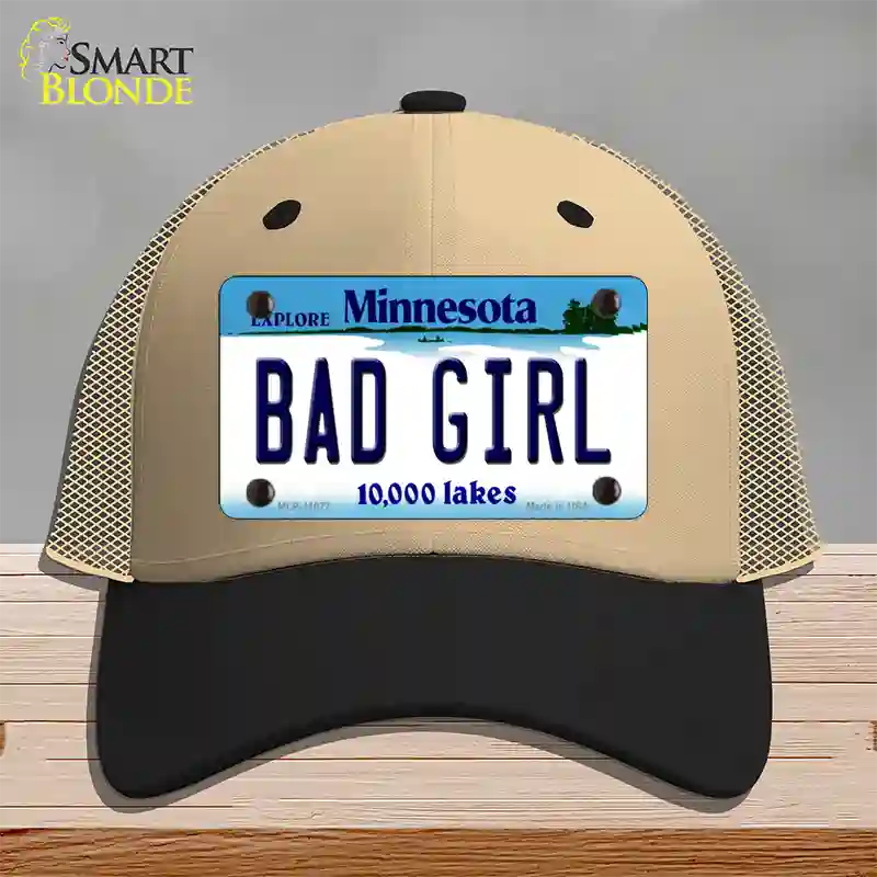 Bad Girl Minnesota State Novelty License Plate Hat Mesh / Khaki|Black