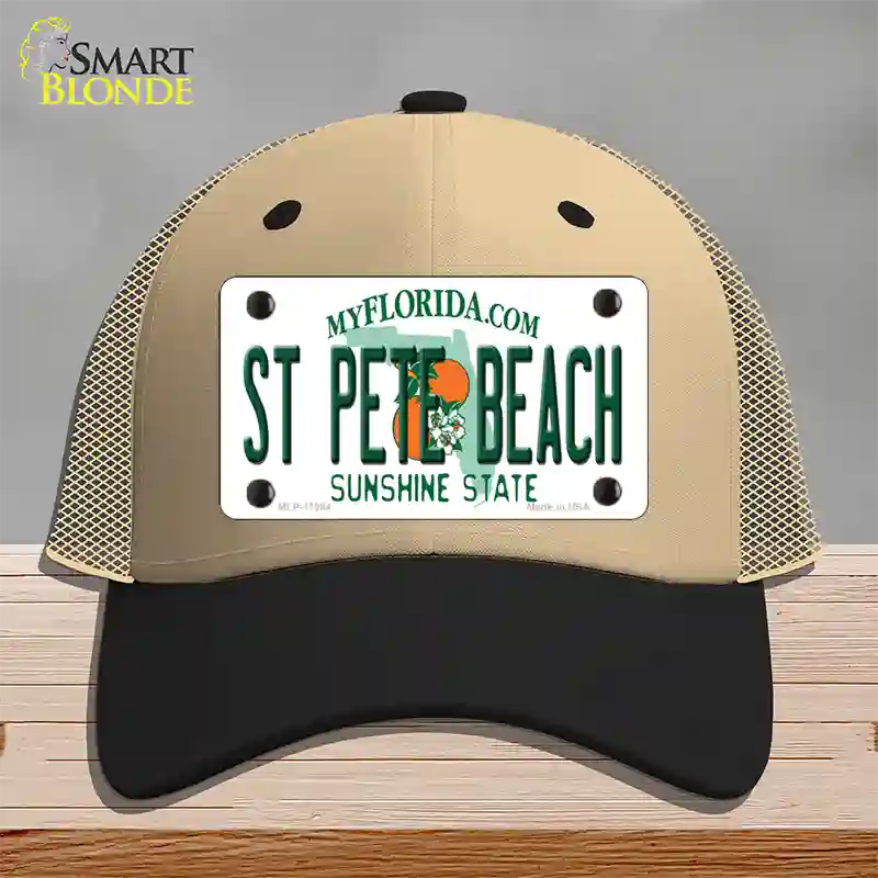 St Pete Beach Florida Novelty License Plate Hat Mesh / Khaki|Black