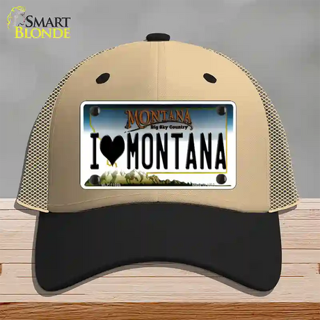 I Love Montana State Novelty License Plate Hat Mesh / Khaki|Black