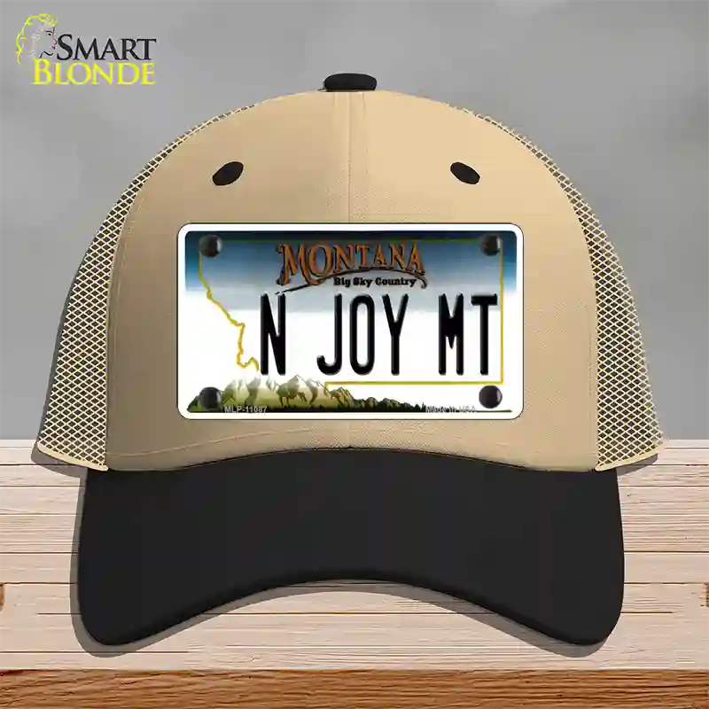 N Joy MT Montana State Novelty License Plate Hat Mesh / Khaki|Black