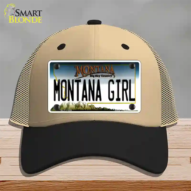 Montana Girl State Novelty License Plate Hat Mesh / Khaki|Black