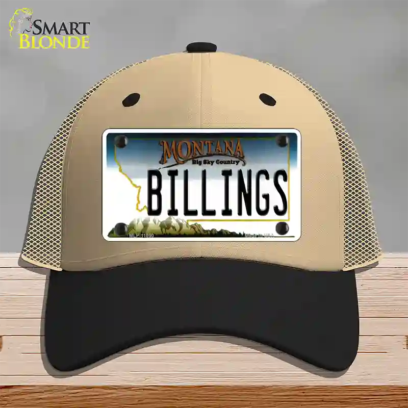 Billings Montana State Novelty License Plate Hat Mesh / Khaki|Black