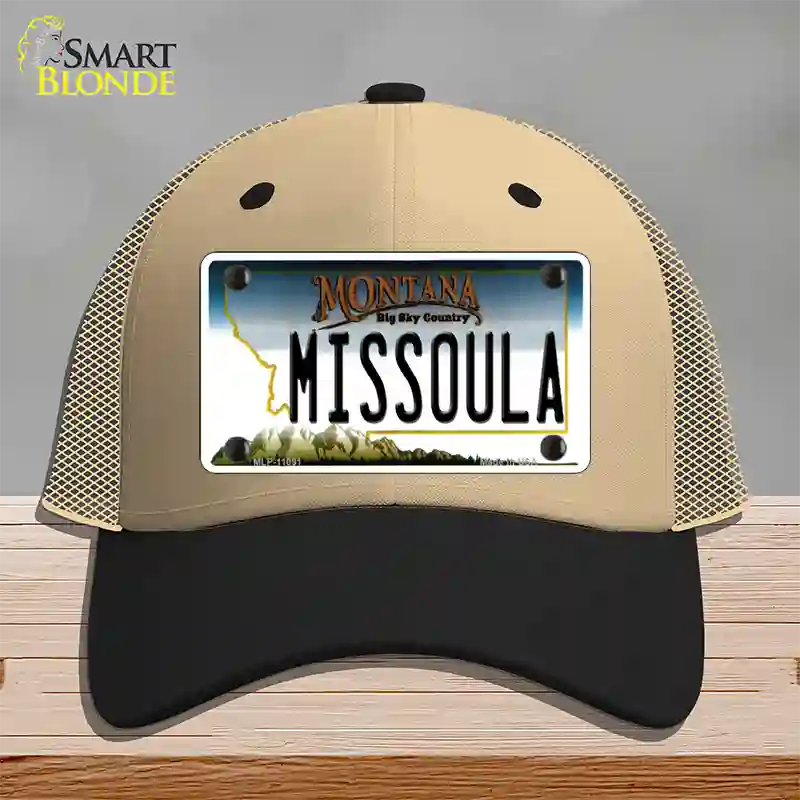 Missoula Montana State Novelty License Plate Hat Mesh / Khaki|Black