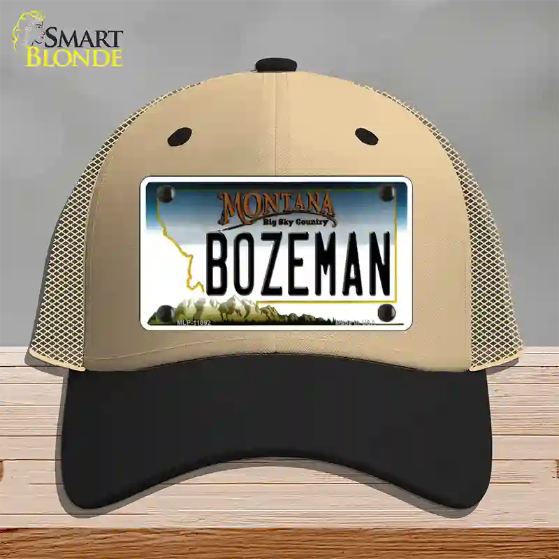 Bozeman Montana State Novelty License Plate Hat Mesh / Khaki|Black