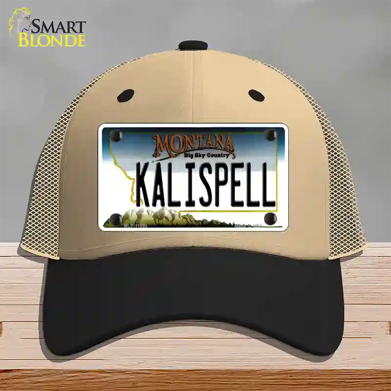 Kalispell Montana State Novelty License Plate Hat Mesh / Khaki|Black