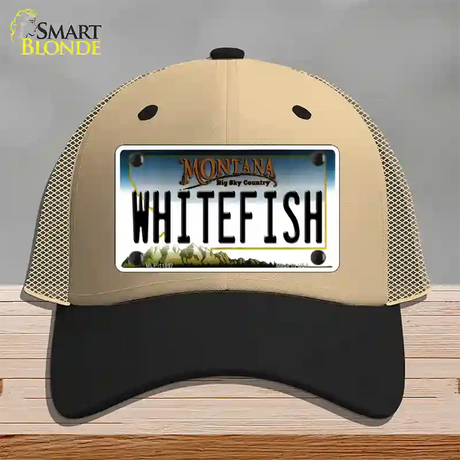 Whitefish Montana State Novelty License Plate Hat Mesh / Khaki|Black