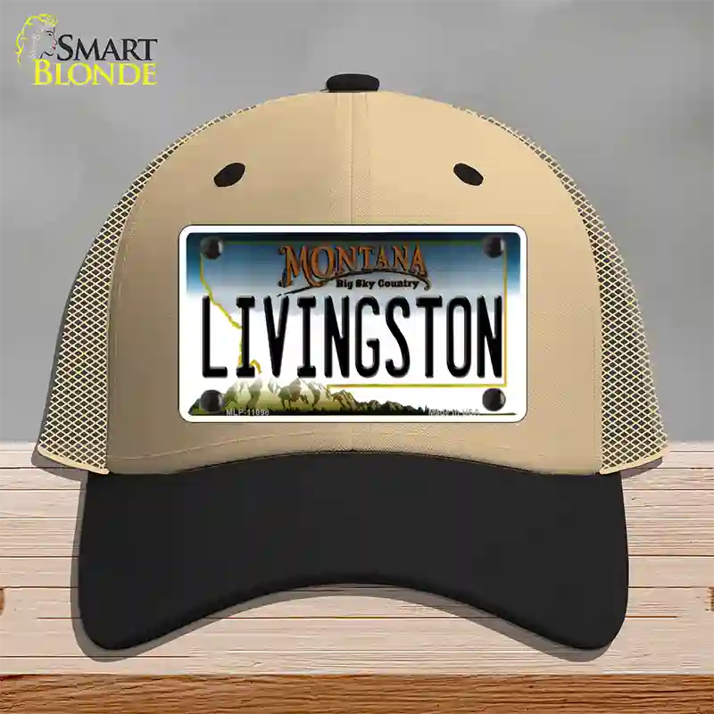 Livingston Montana State Novelty License Plate Hat Mesh / Khaki|Black