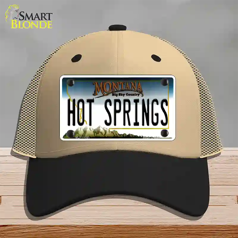 Hot Springs Montana State Novelty License Plate Hat Mesh / Khaki|Black