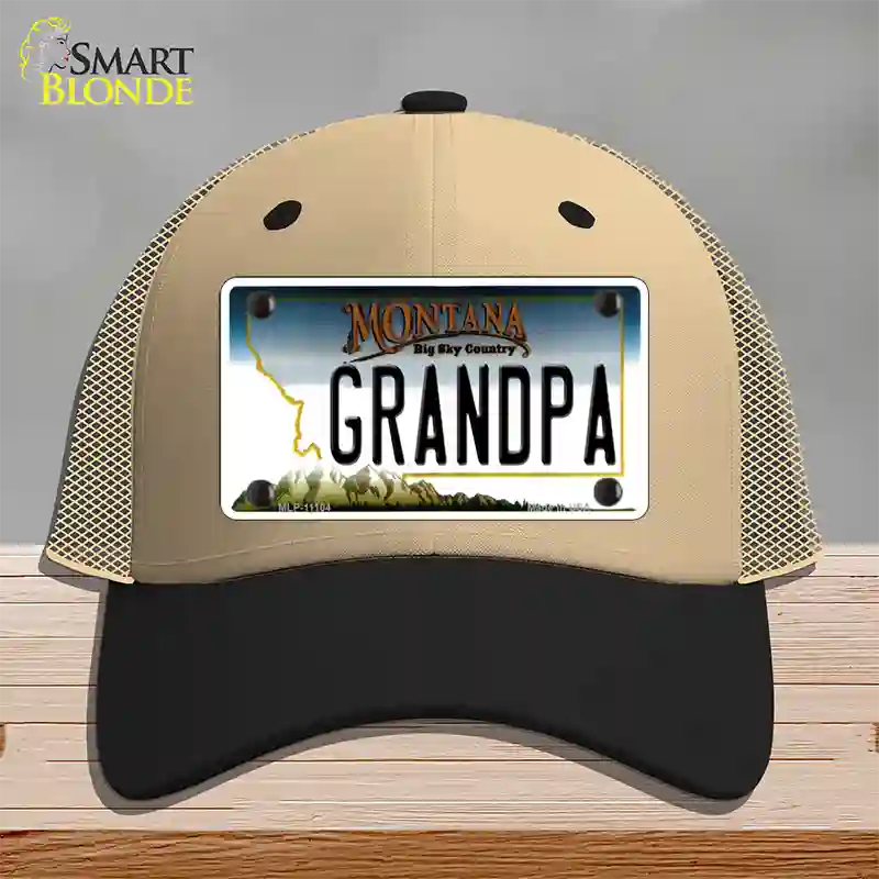 Grandpa Montana State Novelty License Plate Hat Mesh / Khaki|Black