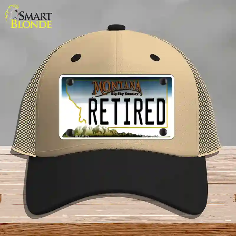 Retired Montana State Novelty License Plate Hat Mesh / Khaki|Black