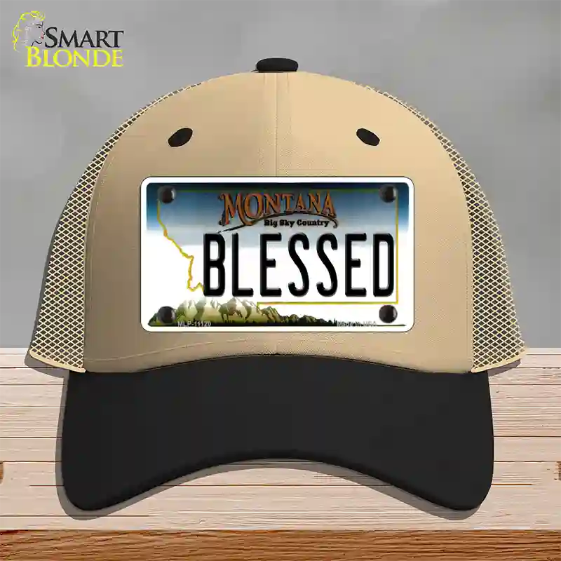 Blessed Montana State Novelty License Plate Hat Mesh / Khaki|Black