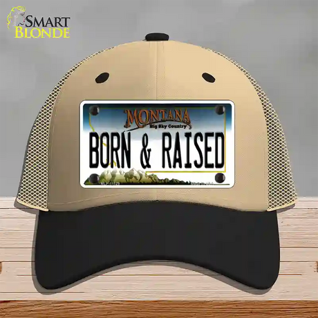 Born and Raised Montana State Novelty License Plate Hat Mesh / Khaki|Black