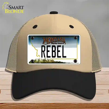 Rebel Montana State Novelty License Plate Hat Mesh / Khaki|Black