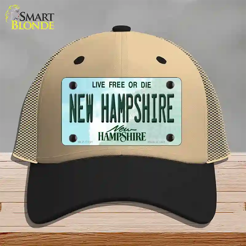 New Hampshire State Novelty License Plate Hat Mesh / Khaki|Black