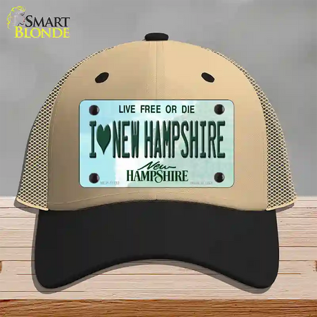 I Love New Hampshire State Novelty License Plate Hat Mesh / Khaki|Black