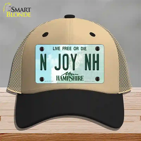 N Joy NH New Hampshire State Novelty License Plate Hat Mesh / Khaki|Black