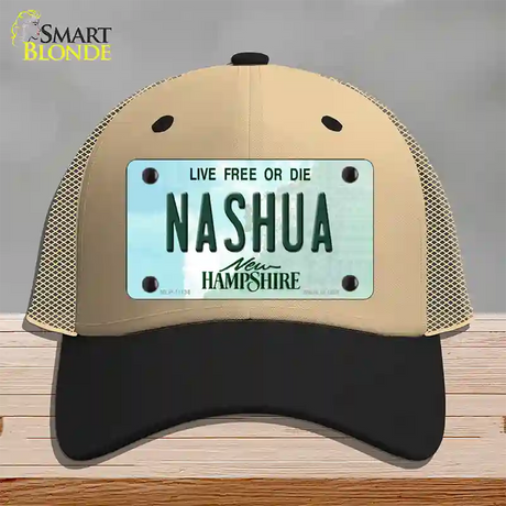 Nashua New Hampshire State Novelty License Plate Hat Mesh / Khaki|Black