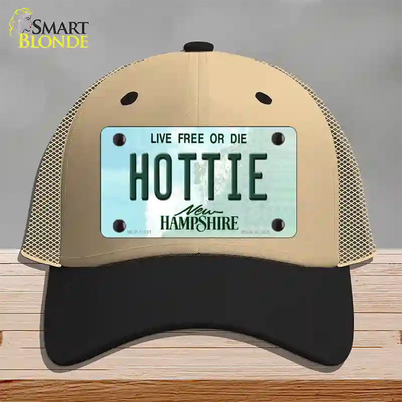 Hottie New Hampshire State Novelty License Plate Hat Mesh / Khaki|Black