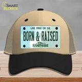 Born and Raised New Hampshire State Novelty License Plate Hat Mesh / Khaki|Black