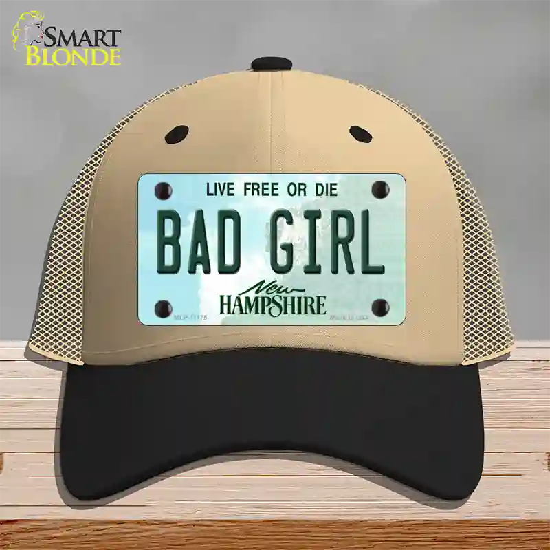 Bad Girl New Hampshire State Novelty License Plate Hat Mesh / Khaki|Black