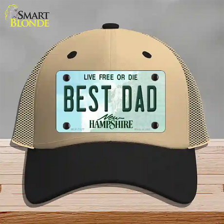 Best Dad New Hampshire State Novelty License Plate Hat Mesh / Khaki|Black