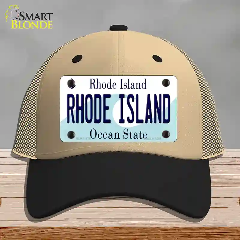 Rhode Island State Novelty License Plate Hat Mesh / Khaki|Black