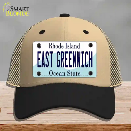 East Greenwich Rhode Island State Novelty License Plate Hat Mesh / Khaki|Black