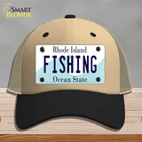 Fishing Rhode Island State Novelty License Plate Hat Mesh / Khaki|Black