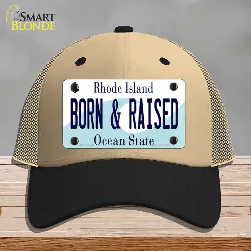 Born and Raised Rhode Island State Novelty License Plate Hat Mesh / Khaki|Black