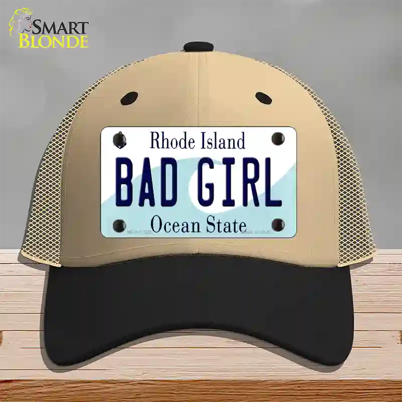 Bad Girl Rhode Island State Novelty License Plate Hat Mesh / Khaki|Black