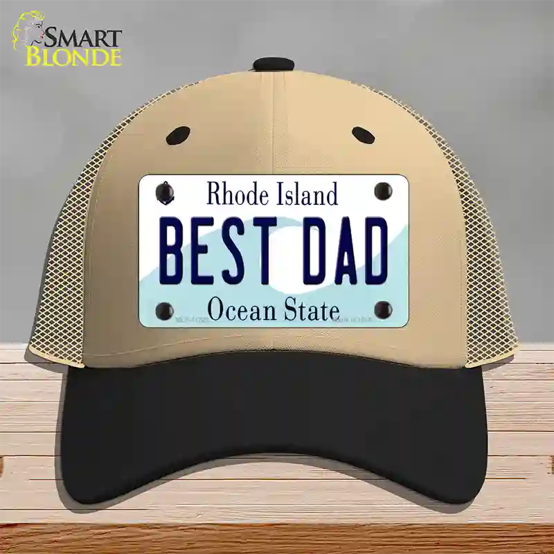 Best Dad Rhode Island State Novelty License Plate Hat Mesh / Khaki|Black