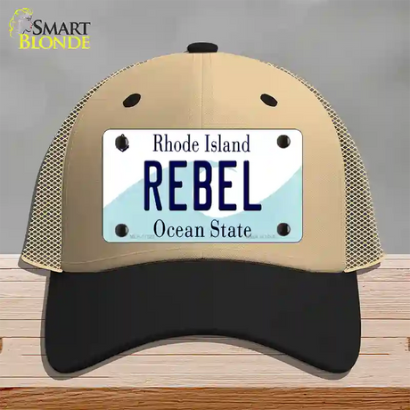 Rebel Rhode Island State Novelty License Plate Hat Mesh / Khaki|Black