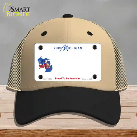 Pure Michigan Proud To Be American Novelty License Plate Hat Mesh / Khaki|Black