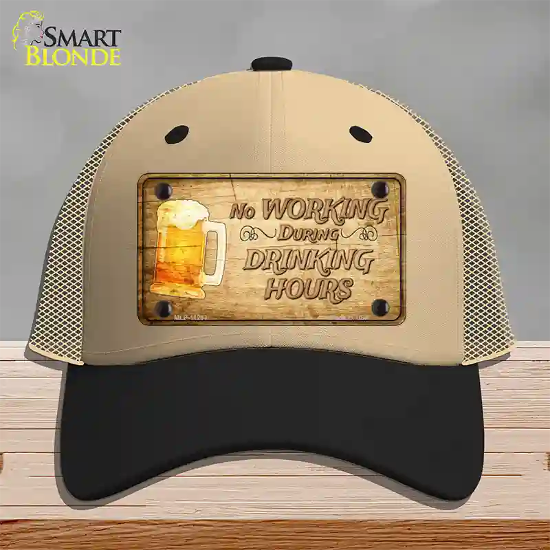 No Working During Drinking Hours Novelty License Plate Hat Mesh / Khaki|Black