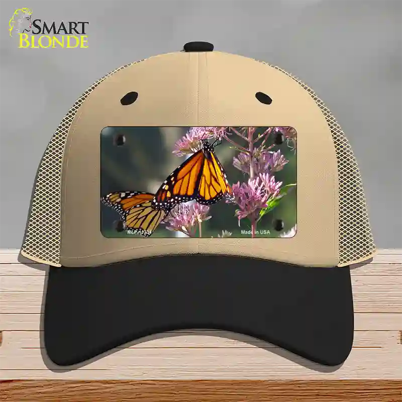 Butterfly Monarch On Flower Novelty License Plate Hat Mesh / Khaki|Black