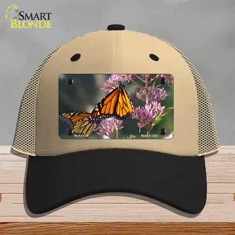 Butterfly Monarch On Flower Novelty License Plate Hat Mesh / Khaki|Black