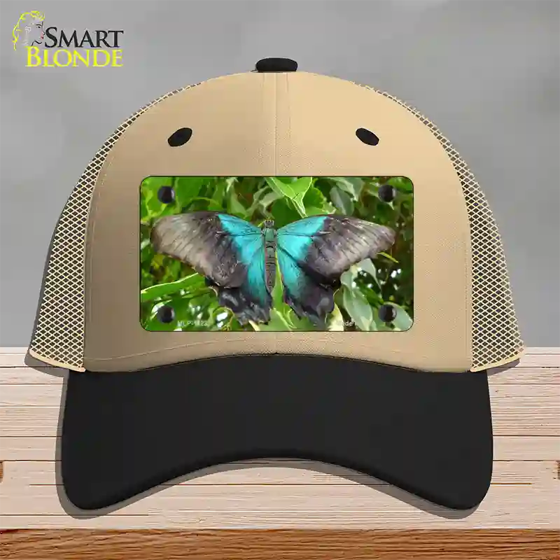 Butterfly Blue and Black Novelty License Plate Hat Mesh / Khaki|Black