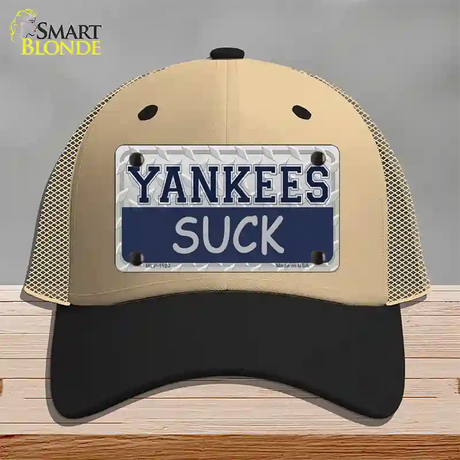 Yankees Suck Novelty License Plate Hat Mesh / Khaki|Black