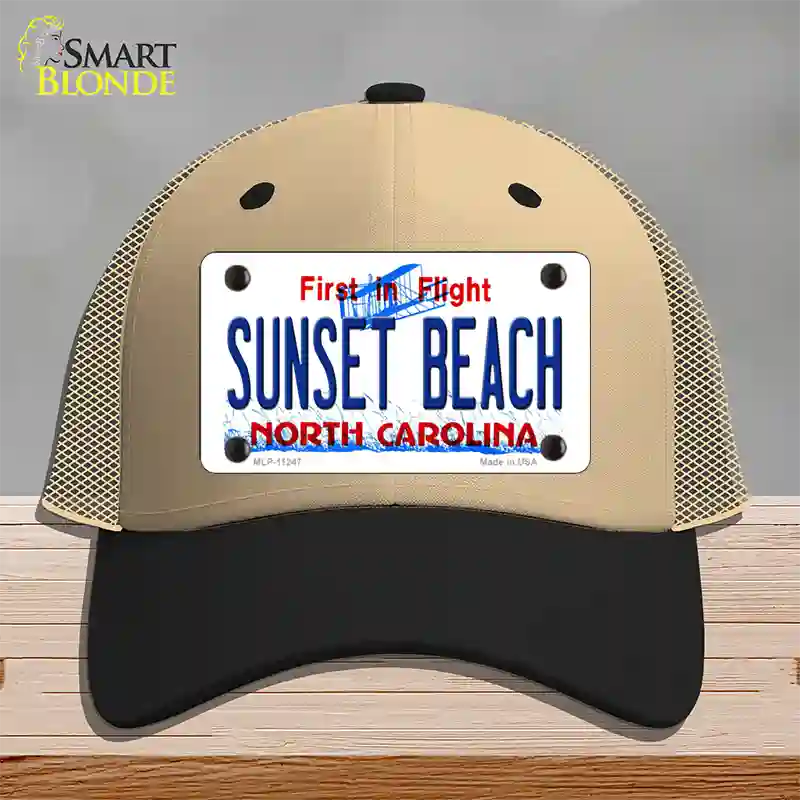 Sunset Beach North Carolina State Novelty License Plate Hat Mesh / Khaki|Black