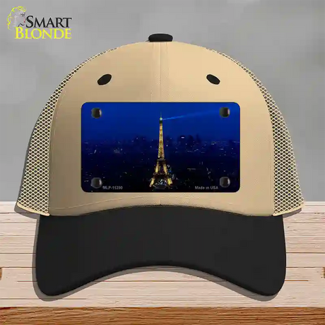 Eiffel Tower Night With City Skyline Novelty License Plate Hat Mesh / Khaki|Black