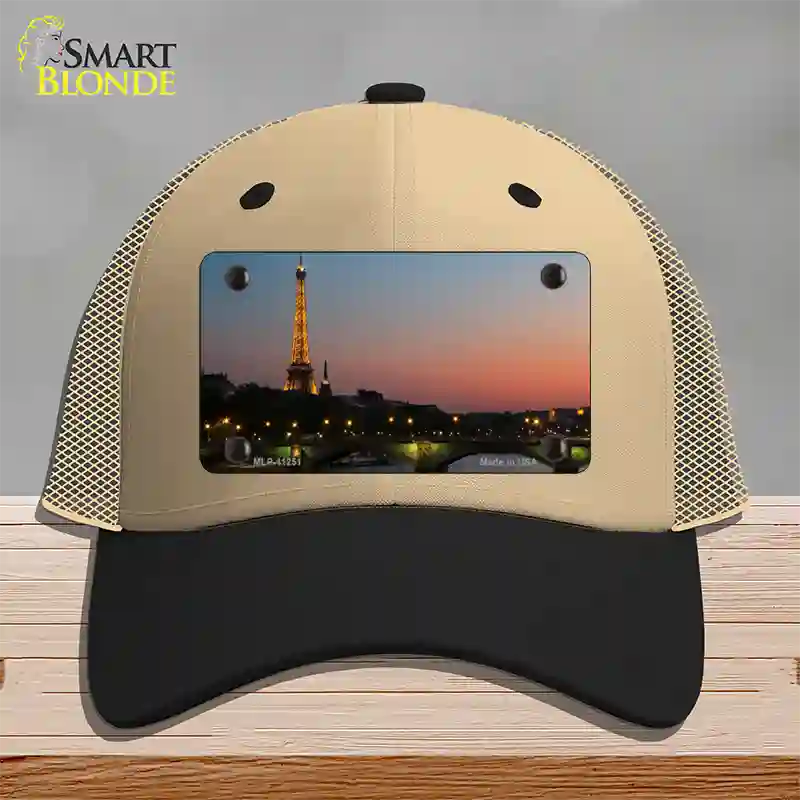 Eiffel Tower Night With River and Bridge Novelty License Plate Hat Mesh / Khaki|Black