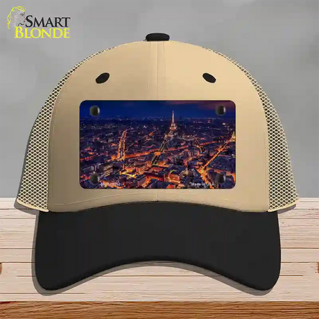 Paris At Night Eiffel Tower In Center Novelty License Plate Hat Mesh / Khaki|Black