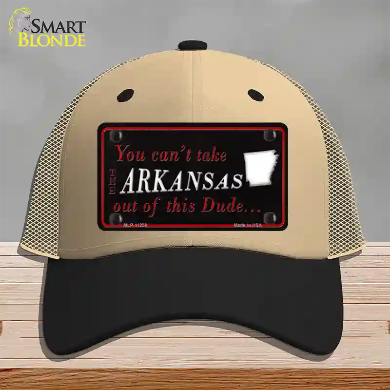 Arkansas Dude Novelty License Plate Hat Mesh / Khaki|Black