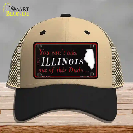 Illinois Dude Novelty License Plate Hat Mesh / Khaki|Black