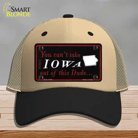 Iowa Dude Novelty License Plate Hat Mesh / Khaki|Black