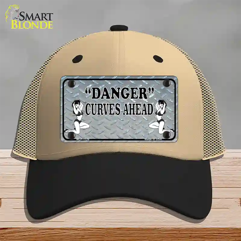 Danger Curves Ahead Novelty License Plate Hat Mesh / Khaki|Black