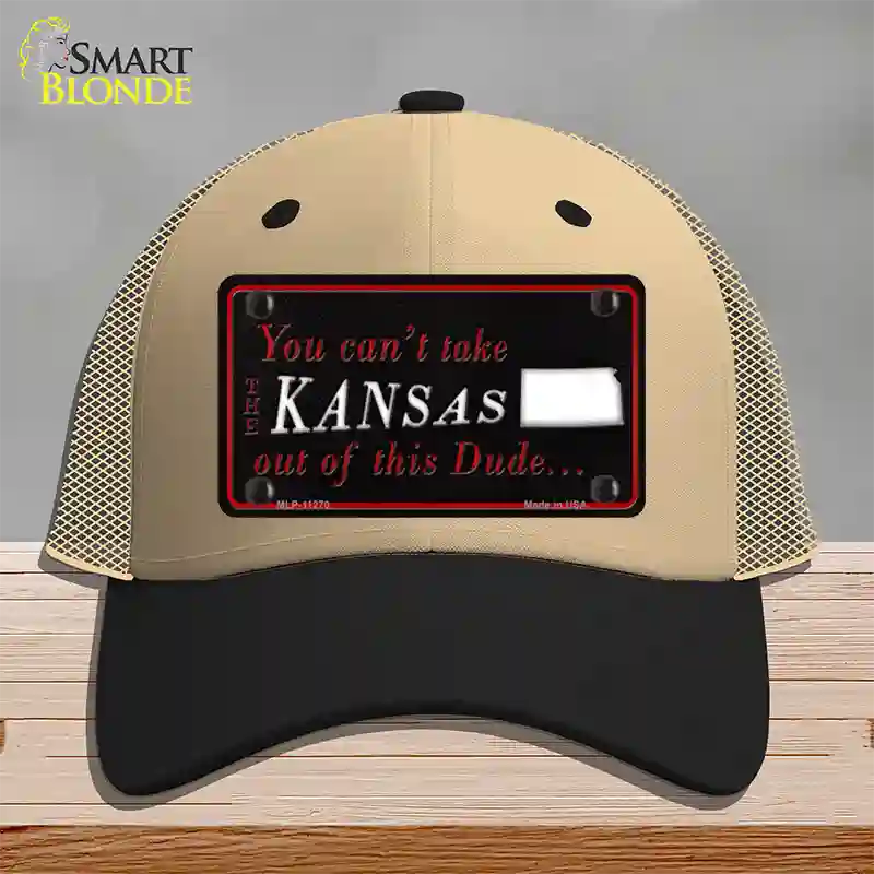 Kansas Dude Novelty License Plate Hat Mesh / Khaki|Black