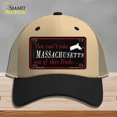 Massachusetts Dude Novelty License Plate Hat Mesh / Khaki|Black