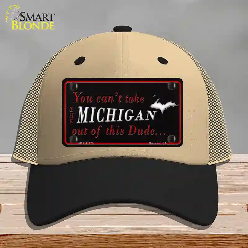 Michigan Dude Novelty License Plate Hat Mesh / Khaki|Black