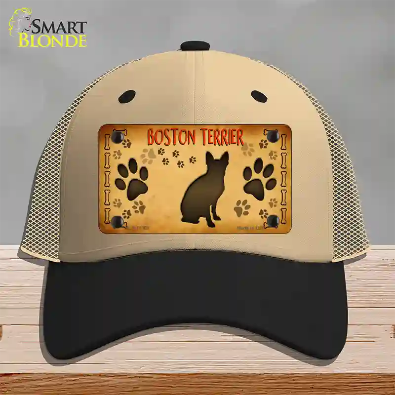 Boston Terrier Novelty License Plate Hat Mesh / Khaki|Black